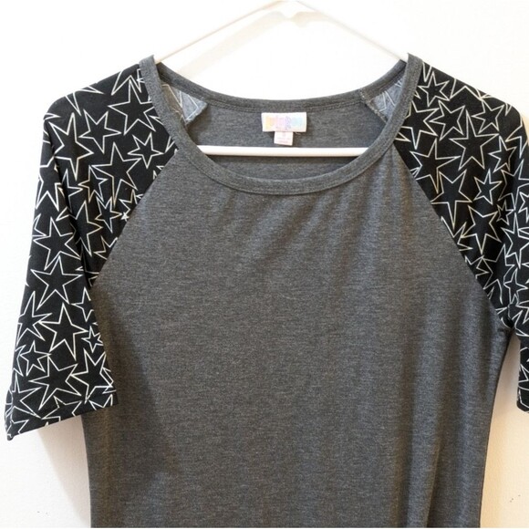 LuLaRoe Julia T Shirt Dress Gray Heathered Stars Scoop Neck Stretch Womens Small - Picture 2 of 6